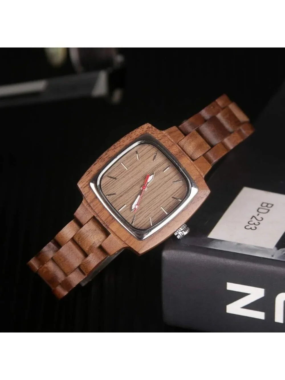 Men's Chocolaty Brown Classic Handmade Square Bamboo Analog Quartz Wooden Watch